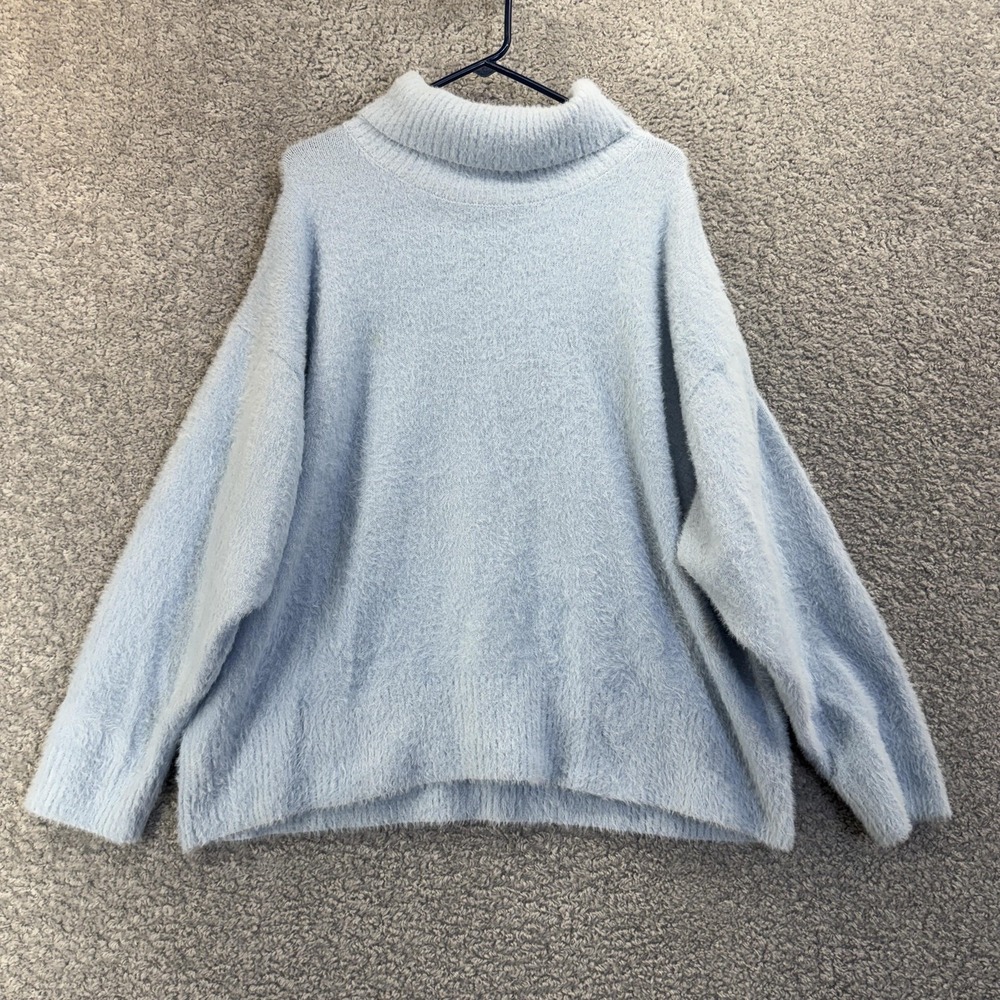 Calia Sweater Womens‎ 2XL Light Blue Fuzzy Mock Neck Pullover Soft Knit Cozy